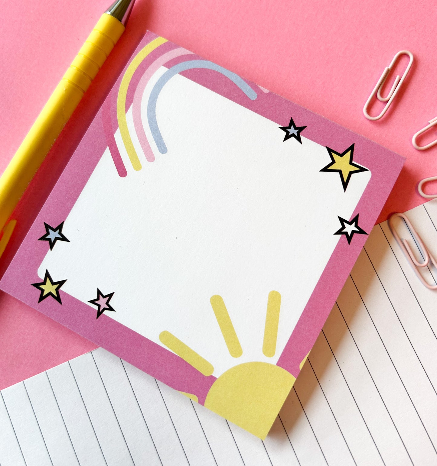 Pink Rainbow and Sun Memo Pad